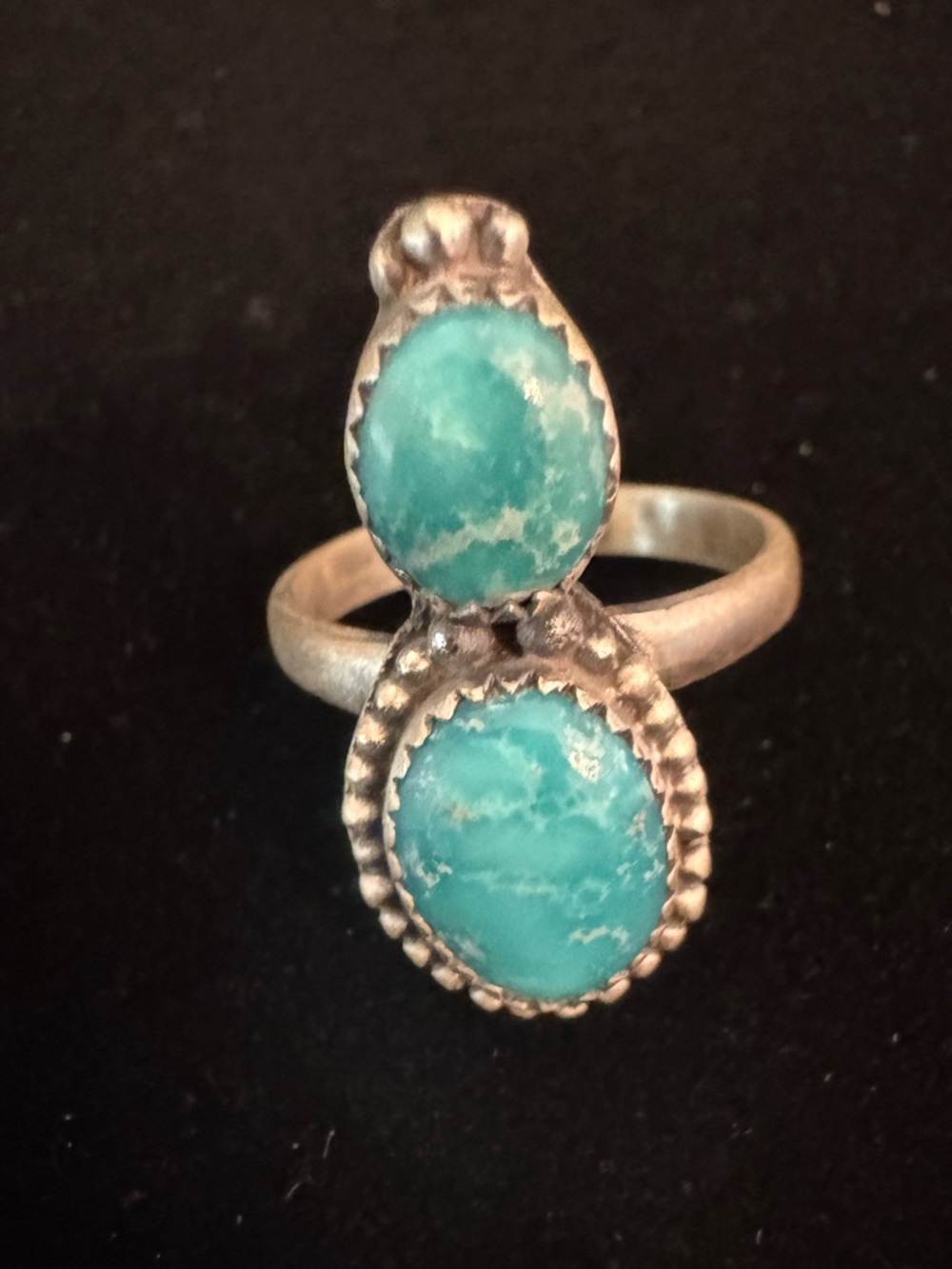 Turquoise Double Oval Sterling silver Ring - Native made